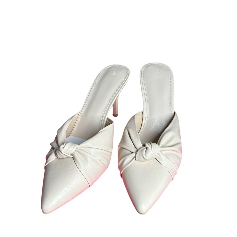 Coutgo Womens Knotted Pointed Toe heel Mule 9.5 Nude Light Academia‎